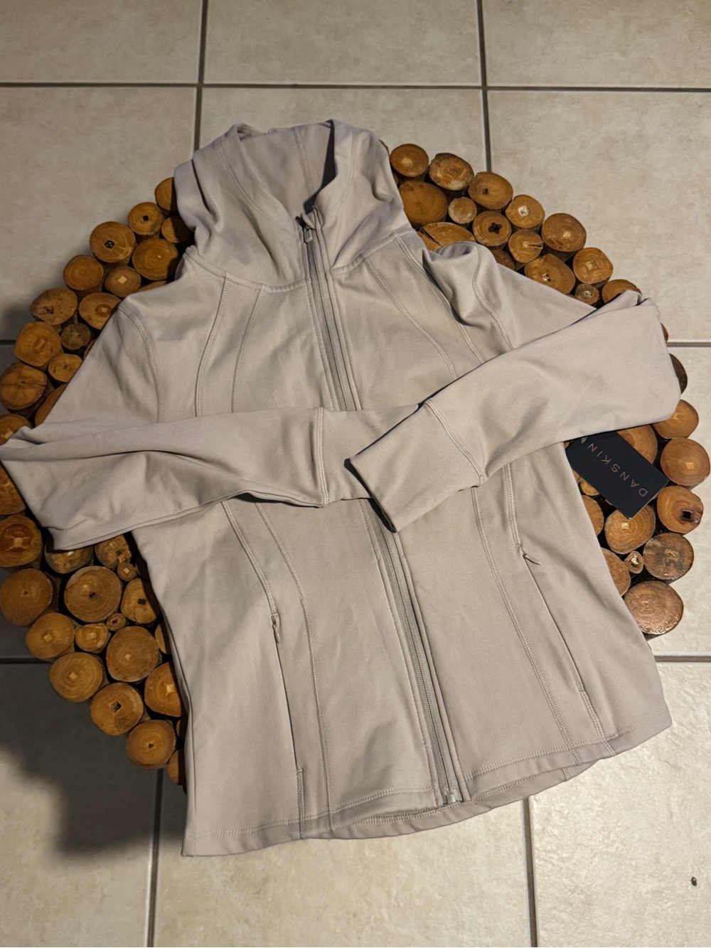Danskin Women's Taupe Full-Zip Hooded Active Jacket